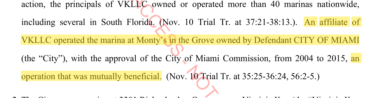 Court record describing the Monty's Coconut Grove relationship as mutually beneficial