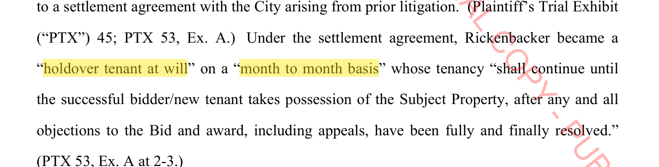 Court record: holdover tenant at will on a month to month basis