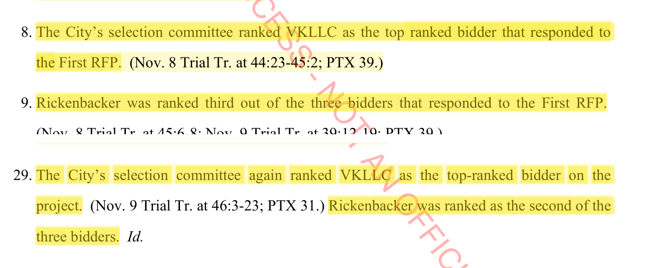 Court record showing Virginia Key LLC ranked first in both processes